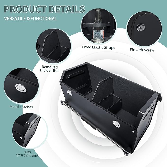 XCF Car Organizer Trunk, Durable Collapsible Leather Trunk Organizer with Lid and Sturdy Handle, Auto Cargo Storage Compartments, SUV/Car Accessories for Men/Women (11.4 x 27 x 12.2, Black)