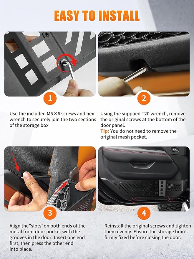 UNI-SHINE 2-Pack Metal Front Door Storage Box Fit for Jeep Wrangler JL JLU & 4xe 2018–2025, Fit for Gladiator JT 2020–2025, Door Pockets Organizer for Jeep Wrangler Sport Accessories