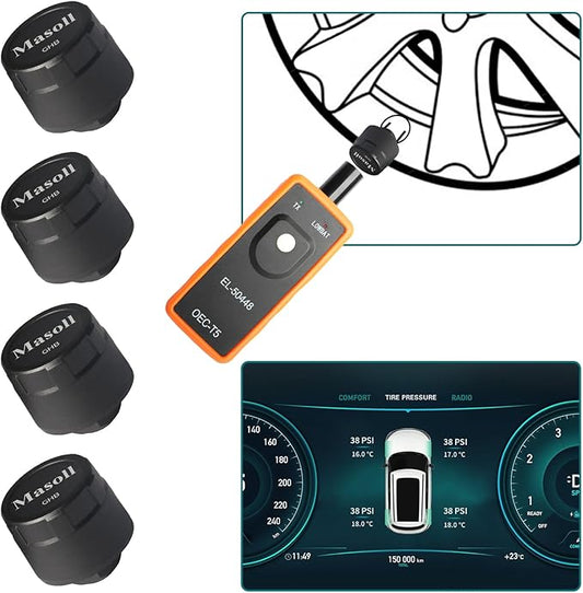 TPMS Sensor for GM Chevy Chevrolet Silverado Buick Cadillac GMC, Gen 2 TPMS Sensors Set of 4 with 1 TPMS relearn Tool, External Tire Pressure Sensor, Easy to Install