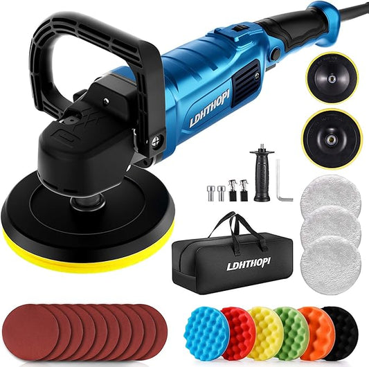 LDHTHOPI Buffer Polisher, 1800W 6 inch/7 inch Rotary Buffer Polisher Waxer, 750-3100RPM Car Buffers and Polishers with 6 Variable Speeds, for Car, Boat, Furniture, Floor