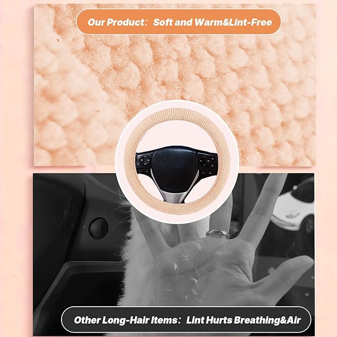 Universual Fluffy Fur Soft Fuzzy Steering Wheel Cover Leather Women Men Pink Sporty Cute 15 inch Car Accessories Non-Slip Decoration