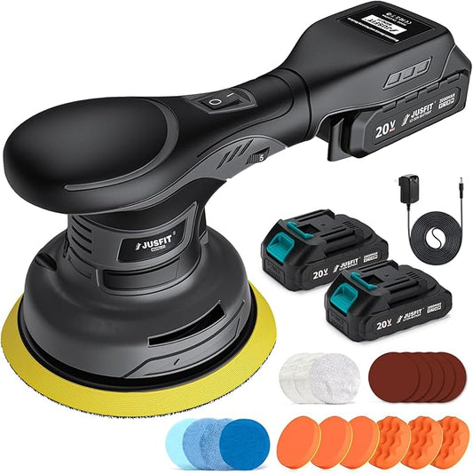 JUSFIT Cordless Car Buffer Polisher for Makita 18V Battery, 6-Speed Brushless Motor, 6-Inch Pad, 3.0LB Lightweight, Dual Action Random Orbital, Car Detailing, Boat, Wood & Furniture