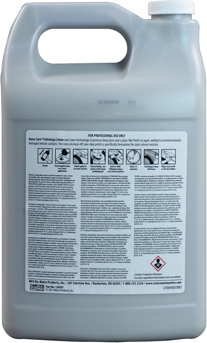 Malco Nano Care Polishing Crème - Produces Deep Gloss on Aged Oxidized or Environmentally Damaged Vehicle Surfaces / 1 Gallon (128301)