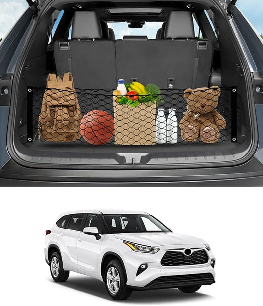 Karltys Envelope Style Cargo Net for Toyota Highlander 2020-2025 2026, Heavy Duty Rear Trunk Cargo Net for Highlander Accessories, Elastic Nylon Mesh Storage Netting Organizer
