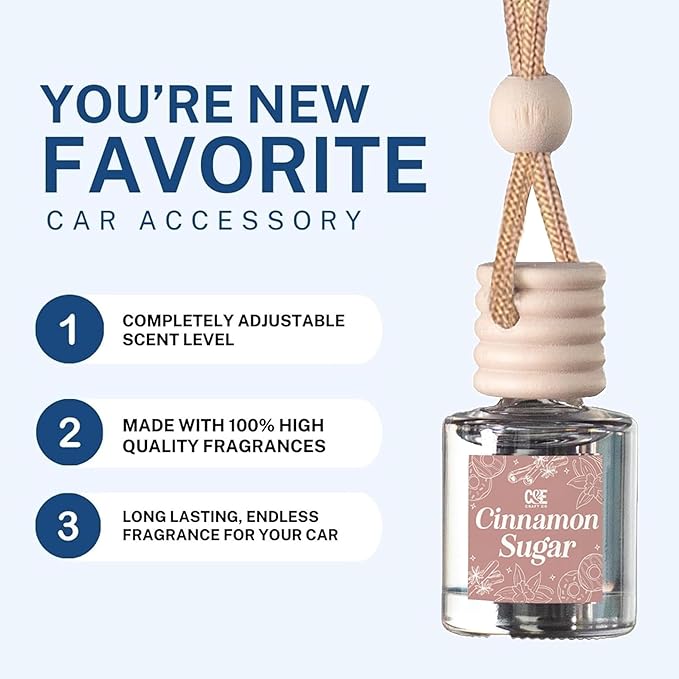 CANDECraftCo Car Air Hanging Fragrance Oil, Car Auto Freshener for Essential Oils, Scents Fragrance Aromatherapy Automobile Diffuser, Long Lasting (Cinnamon Sugar + Sugar Cookie)