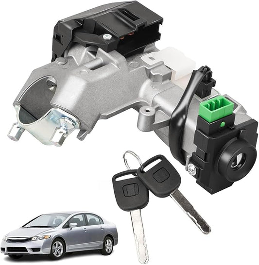 RAMATA Ignition Switch Lock Cylinder with Key (with Blank Chip) Compatible with 2003 2004 2005 Honda Civic 1.3L, 2001 2002 2003 2004 2005 Honda Civic 1.7L