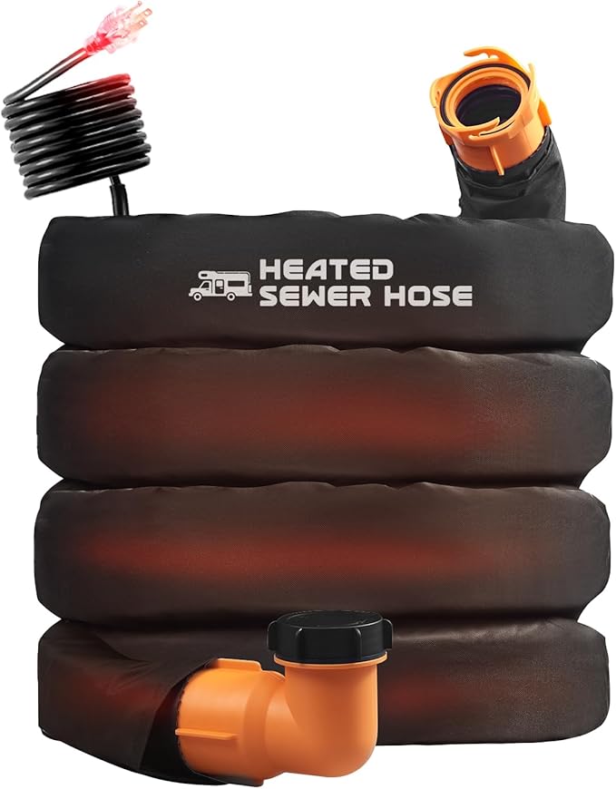 15FT Sewer Hose with Heated Sleeve,Black Rv Sewer Hose kit ，Sewer Hose for Rv Camper/Rv Accessories,Patent No. : 12,092,251