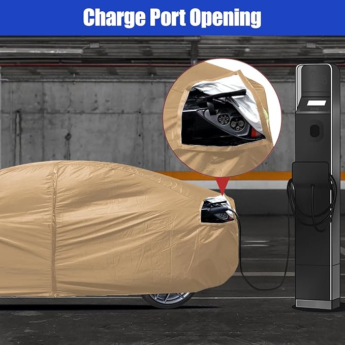 Heavy Duty Outdoor Car Cover Custom Fit for Tesla Model 3, Windproof All Weather Waterproof Sun Rain UV Dust Snow Protection Outdoor Car Covers