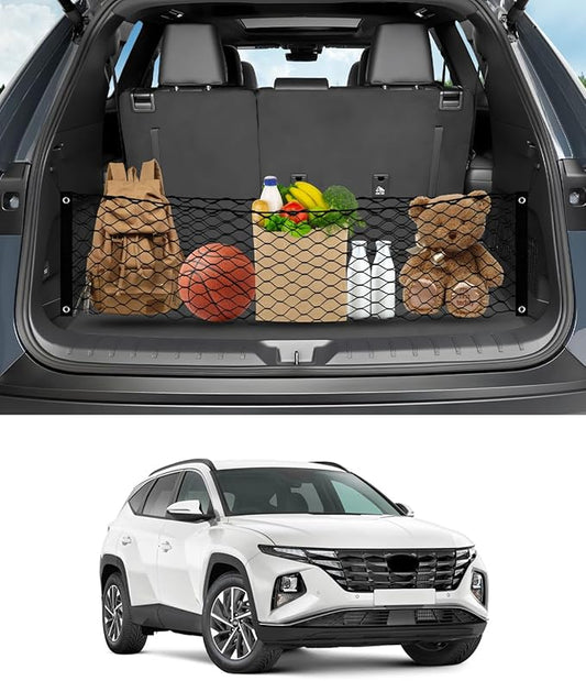 Karltys Envelope Style Cargo Net for Hyundai Tucson 2026 2025 2024 2023 2022 Accessories, Adjustable Elastic Rear Trunk Cargo Net, Heavy Duty Nylon Mesh Storage Netting Organizer