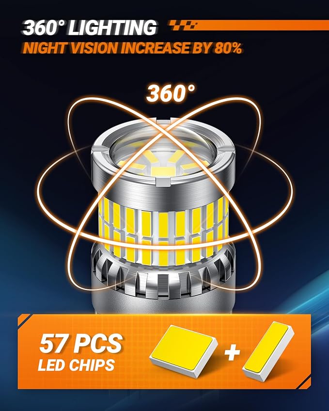 SEALIGHT Reverse Light Bulbs, 3157 LED Bulb White, 700% Brighter 3156 3057 4157 4114 T25 Bulbs 57-SMD LED Chipset with Projector Len for Brake Light, DRL, Backup Light, Pack of 2