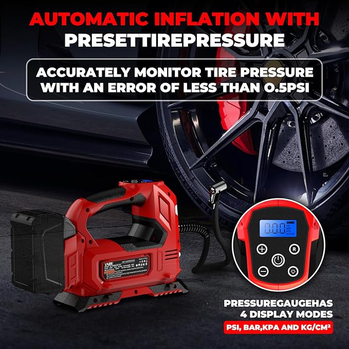 Cordless Tire Inflator Air Compressor for Milwaukee M18 Battery, 160PSI Portable LED Light Handheld Air Pump with Digital Pressure Gauge for Cars Motorcycles Bikes Sport Balls(Battery Not Included)