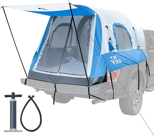 JOYTUTUS Inflatable Truck Bed Tent 5.5-6.5FT with Awning, Includes Air Pump for Quick 30 S Setup, Dual-use Pickup or Camping Tent for 2 Person, Truck Tent with Waterproof Roof Shade and 3 Windows