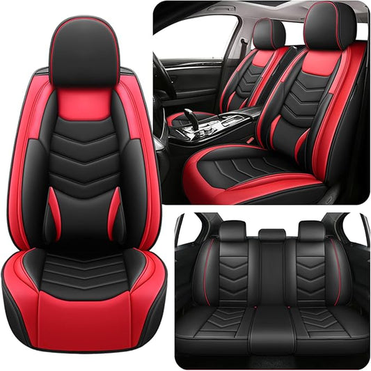 Car Seat Covers Fit for Subaru Crosstrek 2016-2024 Seasonal Safeguarding Skin Friendly Leather Fabric Seat Cover Sets of Premium Nappa Leather High Rebound Sponge Set Protectors, Full Set, Black Red
