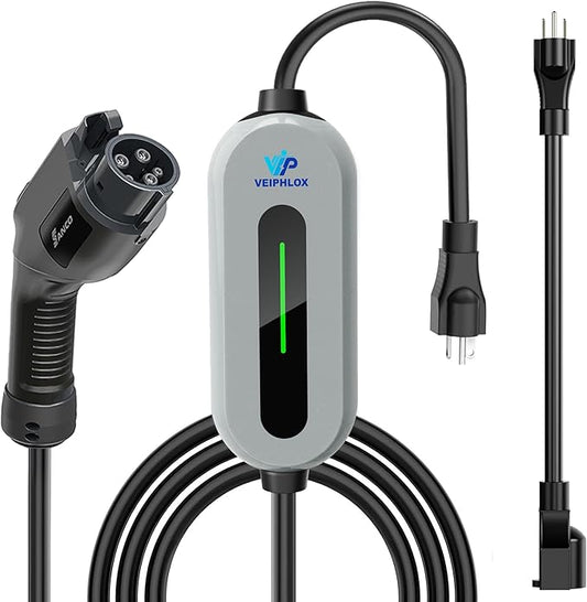 Level 1 and 2 Portable Ev Charger 16A, Electric Car Charger J1772 with 25ft Cable, Electric Vehicle Charging Stations Outdoor with Nema 6-20 Plug and Nema 5-15 Adapter, EV Chargers for Home 110v-240v
