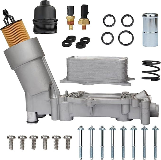 MITZONE 926-959 Aluminum Oil Cooler Filter Housing Assembly with Gaskets and Sensors Compatible With 2011-2024 Ram 1500 ProMaster Chrysler Charger Challenger Avenger Journey Wrangler Cherokee 3.6L