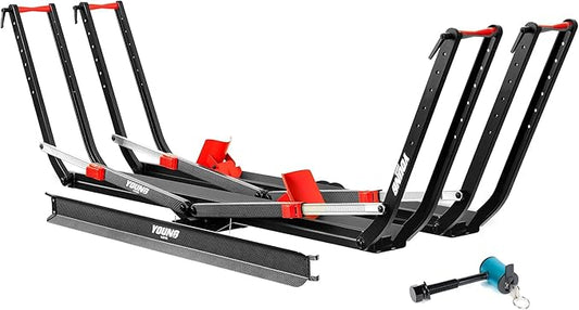 Young 200 lbs Ebike Racks with Ramp for Tow Hitch with 2 Arms, Tire Clamp 2 Bike Rack Hitch for Car SUV RV Truck Trailer, Scratch Free, Fit up to 5 Inch Fat Tire, 2" Receiver