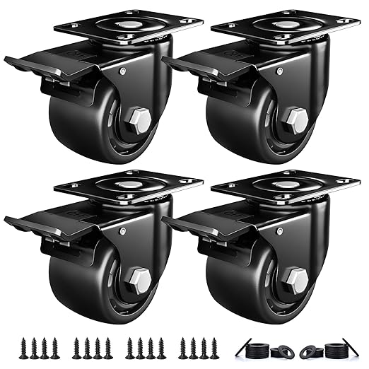 2 Inch Caster Wheels, Casters Set of 4, Heavy Duty Casters Load 2200lbs, Locking Swivel Plate Industrial Casters, Low Gravity Center Castor for Furniture and Workbench