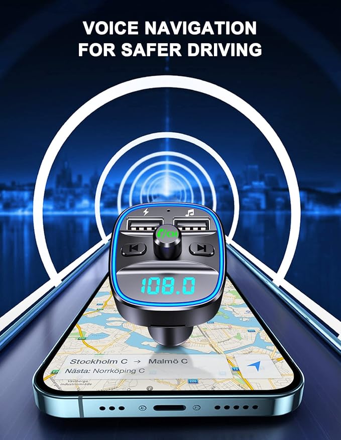 (Upgraded) COMSOON FM Transmitter, Bluetooth Car Adapter MP3 Player, Hands-Free Calling, Dual USB Ports (5V/2.4A & 1A), LED Screen, Support SD/TF Card Flash Drive