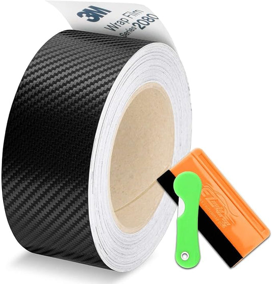 3M 2080 CFS12 Carbon Fiber Black Vinyl Wrap Kit for Black Out Chrome Delete Window Trim Door Trim with Tool Kit 4" x 75Ft