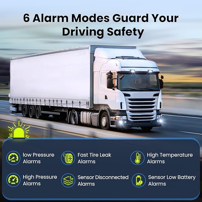 GUTA Tire Pressure Monitoring System, RV Trailer TPMS with 10 Flow Thru Sensors & Color LCD Display, 6 Alert Modes, Signal Booster, Long-Distance Sensing, for Trailer, Trucks, Motor Home (0-188 PSI)