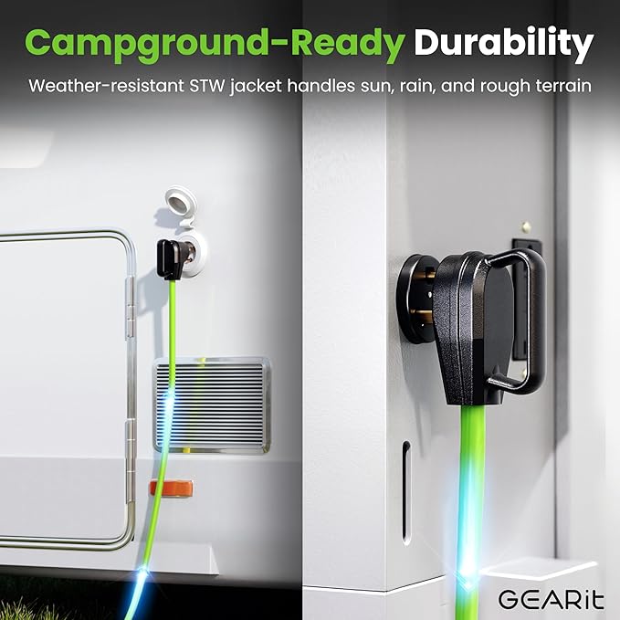 GEARit 30-Amp Extension Cord for RV and Auto, 125-Volt, 3-Prong, 10/3 STW 10AWG Gauge 3 Wire, NEMA TT-30P to TT-30R, Outdoor, Waterproof, Outdoor Camper Power Cord, 30 feet (9.1 Meters), Green