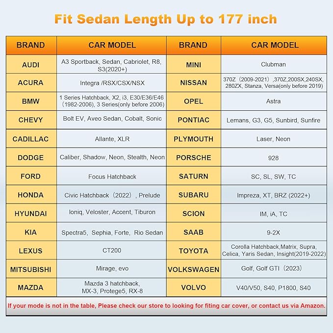 Car Cover for Automobiles All Weather Waterproof Universal Fit for Sedan (Length 166"-177")