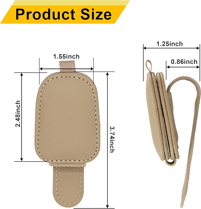 Yuoyar Sunglass Holder for Car, Magnetic Leather Sunglasses Holder and Ticket Card Clip, Car Visor Accessories, 2 Packs (Beige)