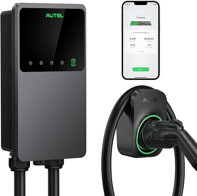 Autel MaxiCharger Home Electric Vehicle (EV) Charger, up to 40 Amp, 240V, Level 2 WiFi and Bluetooth Enabled EVSE, NEMA 6-50 Plug, Indoor/Outdoor, 25-Foot Cable with Separate Holster, Dark Gray