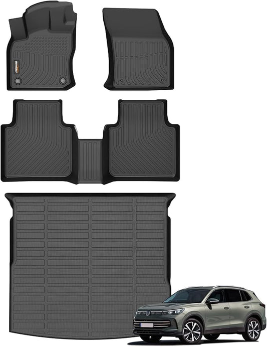 Binmotor-All Weather Car Floor Mats & Cargo Liner Set for Volkswagen Tiguan 2018-2024(Not for 2025), 5 Passenger，1st & 2nd Row & Rear Cargo Mat TPE Rubber Liners for VW Tiguan Accessories