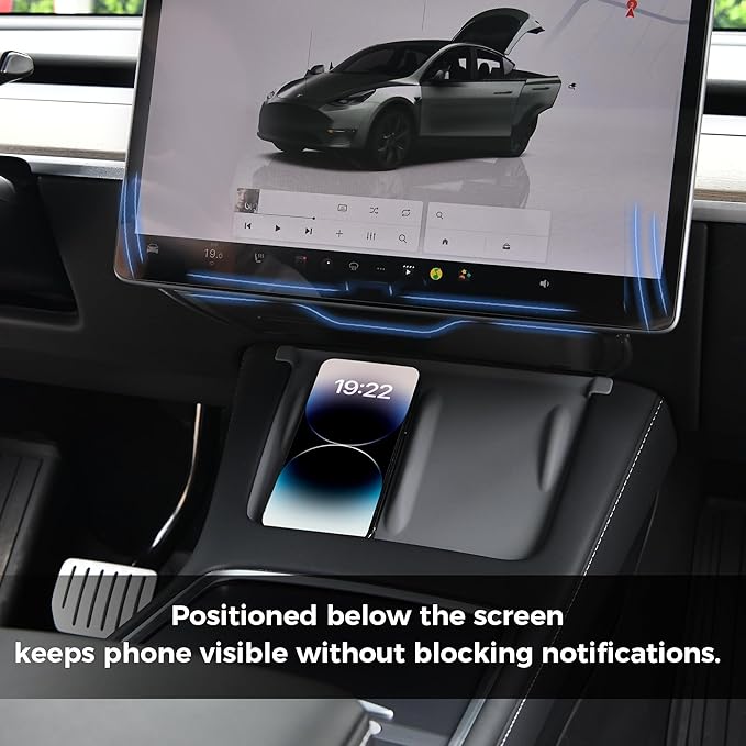 Under Screen Storage for Tesla Model Y/3 - Organizer Tray for Tesla Screen Compartment (Include Juniper & Highland), Enhanced Vehicle Interior with Secure Compartments (Black)