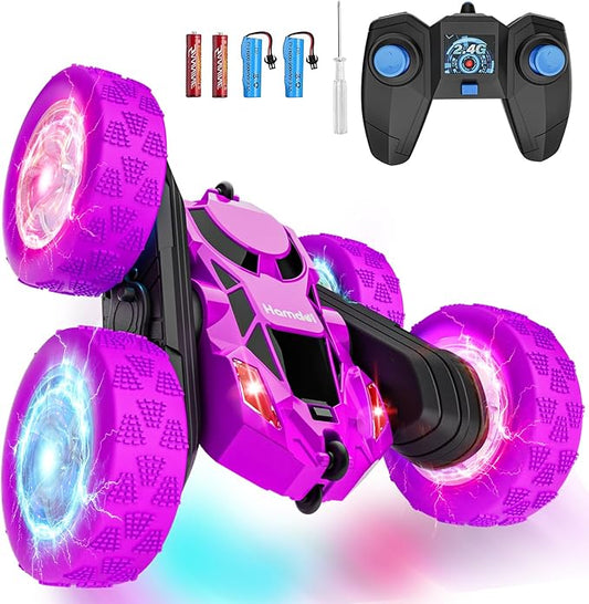 Remote Control Car for Kids, Stunt RC Cars with Cool Wheel Lights, Double-Sided Driving, 360-degree Rotation Boys & Girls Toys for Ages 6 7 8 9 10-12 Kids, Christmas, Birthday Idea