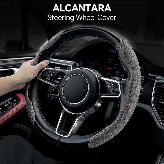 2 Piece Alcantara Steering Wheel Cover - Split Sport Design for D & O Shape Wheels, Soft Touch · Anti-Slip Grip · All Season Comfort · Durable Luxury Material for Performance Cars