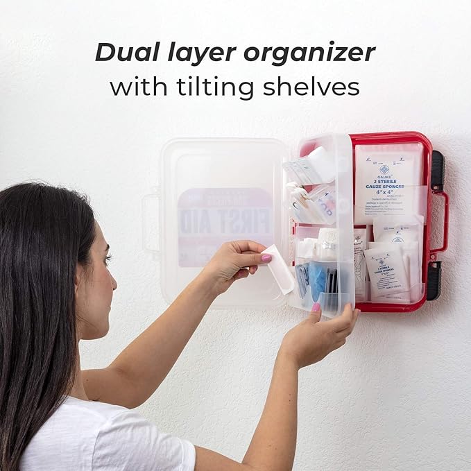 M2 BASICS Professional 350-Piece First Aid Kit – First Aid Kit for Car, Home, Office, Business & Vehicles – Organized Dual-Layer Wall-Mountable Hard Case, Emergency Medical, OSHA Workplace Safety