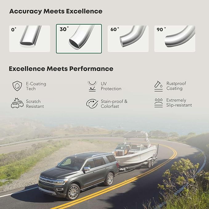 YHTAUTO 5 Inch Running Boards Side Steps Fit Ford F-150 2015-2024 F-250/F-350 Super Duty 2017-2024, Standard/Regular Cab, Oval Bent Ends Stainless Steel Polished Chrome, Truck Cab Side Step Rails