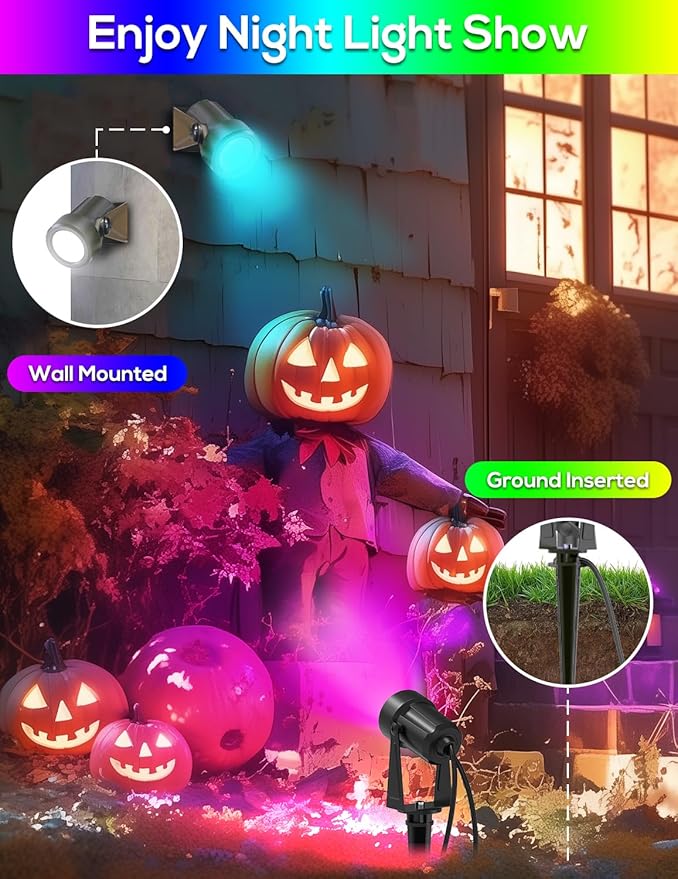 ZYAN Solar Landscape Spotlights Outdoor, Auto On/Off & IP65 Waterproof, LED Spot Lights for Garden, Pathway, Tree, Yard Warm White/RGB Color (Multi-Colored, 4 Pack)