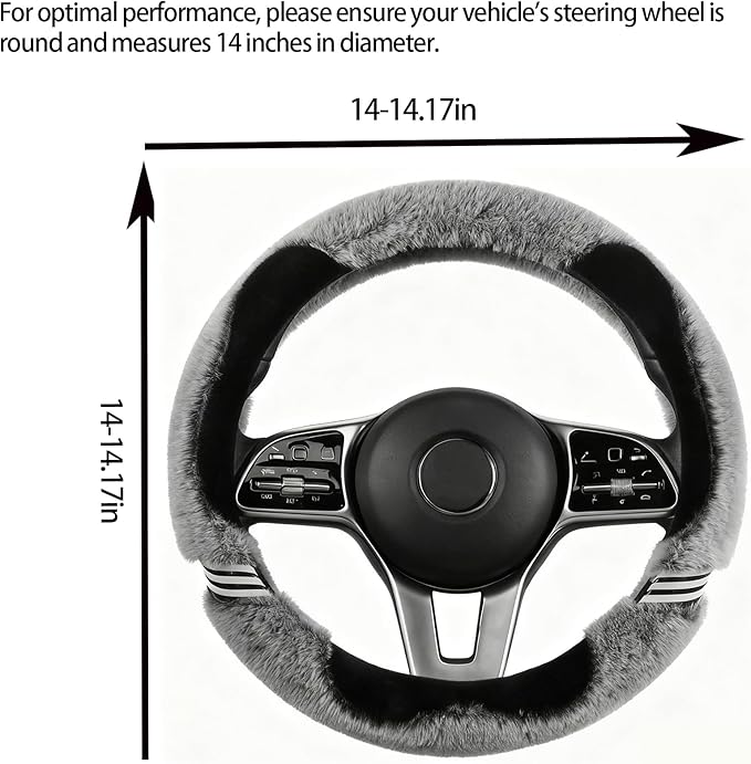 Universual Fluffy Fur Soft Fuzzy Steering Wheel Cover Leather Women Men Pink Sporty Cute 14 inch Car Accessories Non-Slip Decoration