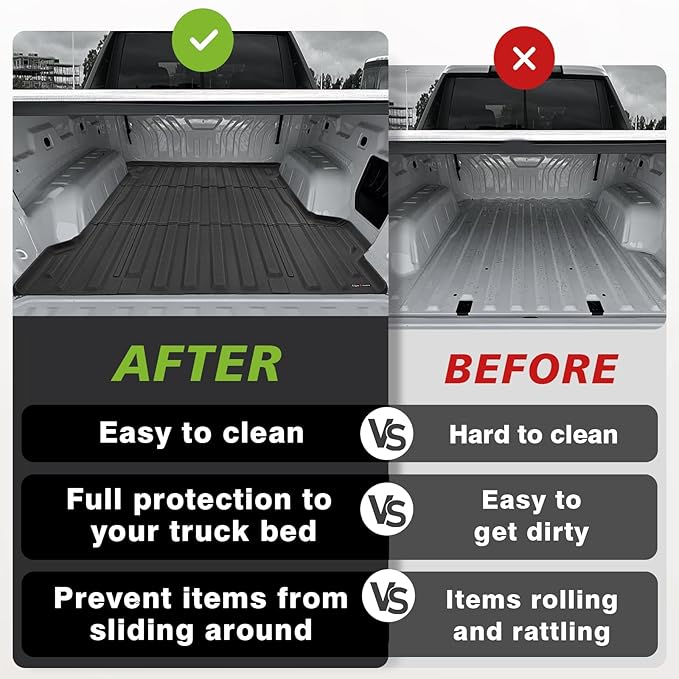 TripleAliners Truck Bed Mat Compatible with 2024 2025 2026 Chevrolet Silverado EV WT Version Accessories 5.9FT Vehicle Bed Perfectly Flush All Weather Protection TPE Heavy Duty Pickup Car Cargo Mat