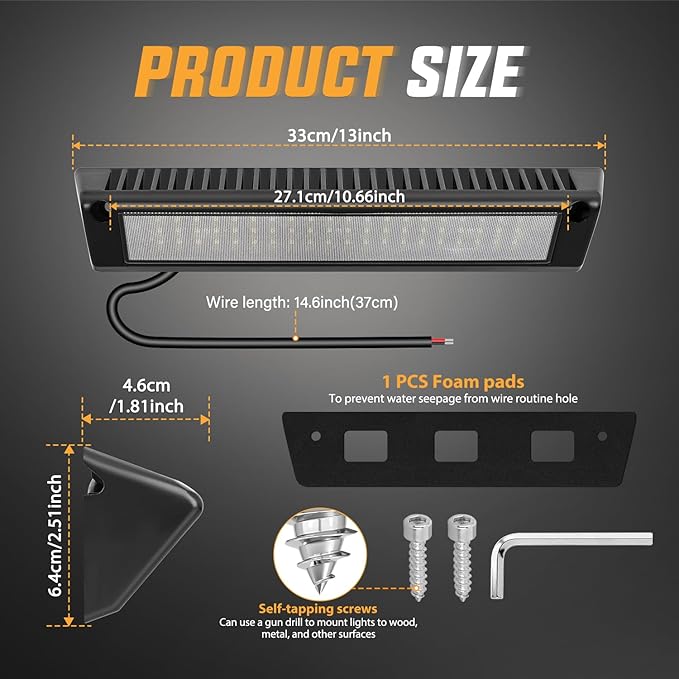 Nilight RV Exterior Lights 13 Inch Porch Light 1PC White Beam 12V 24V LED Scene Cargo Lighting Black Aluminum Housing for RVs Trailers Travel Campers 5th Wheels Motorhome SUV Truck