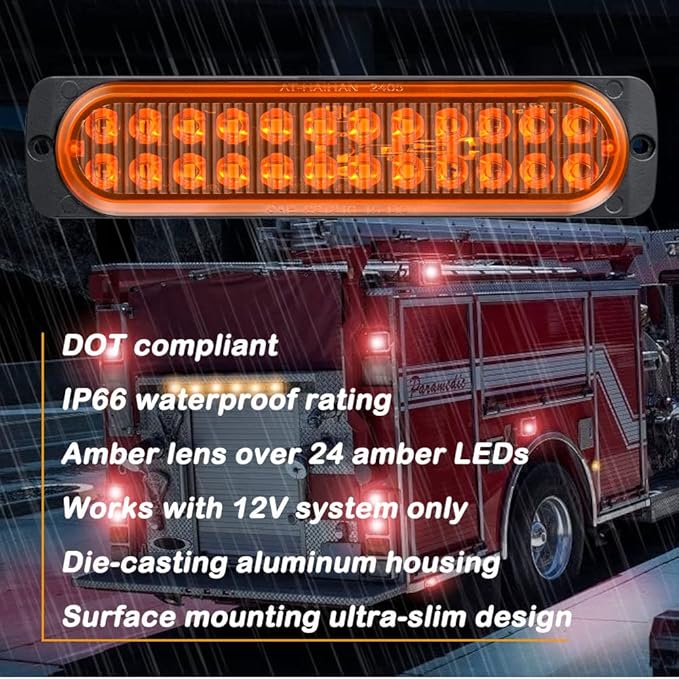 AT-HAIHAN Pack of 2 Aluminum Housing Amber LED Trailer Turn Signal Brake Parking Side Maker Lights 7.5 Inch, DOT Compliant Waterproof Surface Mount Lighting for Truck Tractor Jeep RV