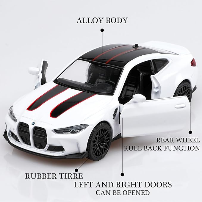 1/36 Scale BMW M4 CSL Diecast Model Cars,Pull Back Vehicles BMW M4 Toy Cars,Cars Gifts for Boys Girls (White)