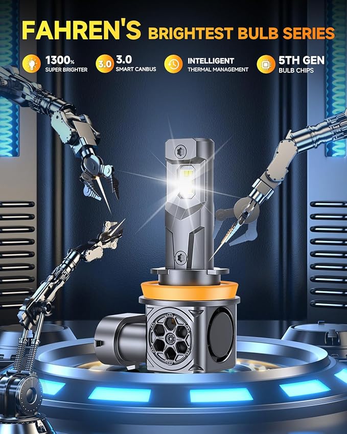 FAHREN 𝟐𝟎𝟐𝟔 𝐔𝐩𝐠𝐫𝐚𝐝𝐞𝐝 H11 𝐋𝐄𝐃 Bulbs, 𝟖𝟎𝟎𝟎𝟎𝐋𝐌 𝟏𝟒𝐗 Brighter, True 1:1 Mini Size, 6500K Cool White, Real Plug and Play with Cooling Fan H9 H8 Fog Bulbs, Non Polarity, Pack of 2