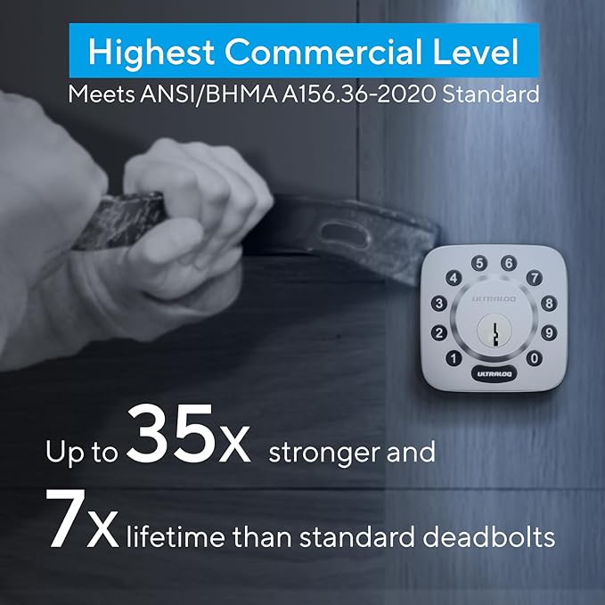 ULTRALOQ U-Bolt WiFi Smart Lock with Door Sensor, 7-in-1 WiFi Deadbolt Smart Lock, App Remote Control No Hub, Auto Unlock, Easy Install, IP65 Waterproof, ANSI Grade 1, Nickel