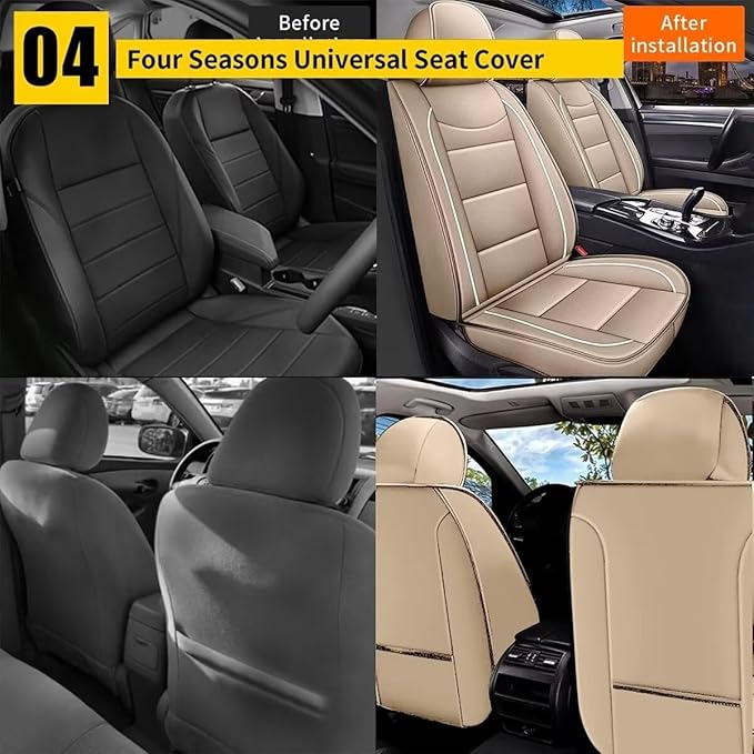 YORKNEIC Car Seat Covers Front Set fit for Jeep Cherokee 2014-2023, Waterproof Leather Breathable Seat Covers Minimalist Luxury Easy Install Full Protection (2 Front Set, Beige)