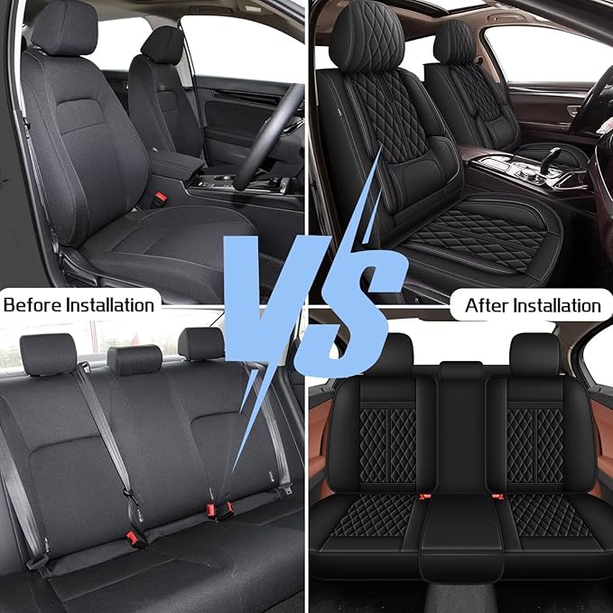 YORKNEIC Car Seat Covers Full Set fit for Jeep Cherokee 2014-2023, Leather Breathable Seat Covers Waterproof Easy Install Custom Protection (Full Set, Black)