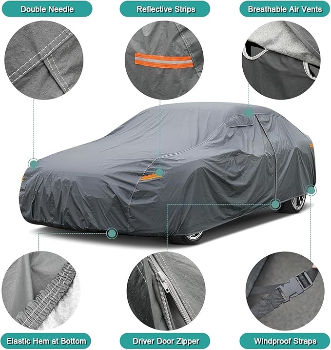 16 Layers Large SUV Car Cover Waterproof All Weather Heavy Duty, Universal Fit Toyota Sequoia, Chevrolet Tahoe, Ford Expedition, Cadillac Escalade, Lincoln Navigator, GMC Envoy Yukon etc.