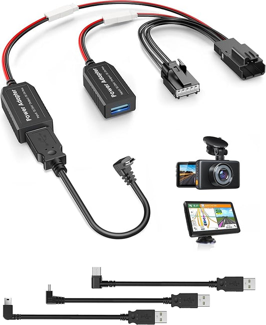 DashCam Power Adapter,(5P Type F) Fit Select Ford Bronco Edge Mustang,Connect to Auto-Dimming Rearview Mirror,Built-in Hide Power Adapter Charging Cable for Garmin Nuvi GPS Dash Cam Mirror Camera