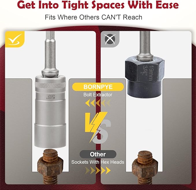 33mm Deep Reach Bolt Extractor Kit, with 3/8, 1/4 Inch Adapter, Ez Out Deep Broken Lug Nut Removal Socket Set, Easy-Out Spark Plug Remover Tool, for Stripped Rusted Bolts, Stud, Nuts Screw (32-Pieces)