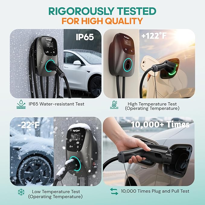 Level 2 Electric Vehicle (EV) Charger, 48 amp/11.5kW EVSE w/ J1772 Connector, 240v Electric Car Charger, 25ft Cable ETL Certified, Hardwired & No Plug, APP Start/Plug and Play (Hardwired)