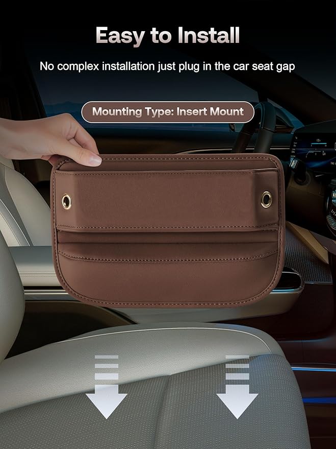 Universal Fit Car Seat Gap Filler Organizer, Premium Leather Car Organizers and Storage Car Accessories for Women/Men, Adjustable Gap Filler for Car SUV Truck (Brown, 1 Pack)