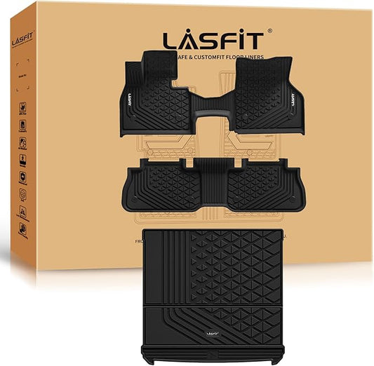 LASFIT Floor Mats & Cargo Liner for BMW IX 2022-2024 2025 2026 xDrive45 xDrive50 xDrive60 M60 M70, All Weather Protection Floor Liners, TPE Car Mat for BMW Accessories 1st & 2nd Row & Trunk Full Set